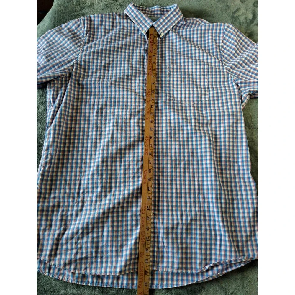 Banana Republic Luxe Stretch Poplin Shirt XXL Tall Grant Slim Fit Gingham Blue